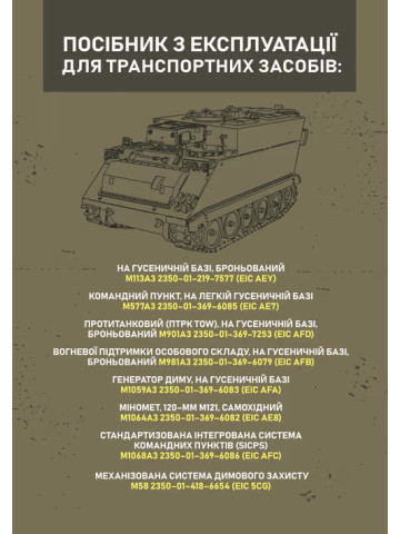 Посібник з експлуатації для транспортних засобів: M113A3 2350–01–219–7577 (EIC AEY), M577A3 2350–01–369–6085 (EIC AE7)